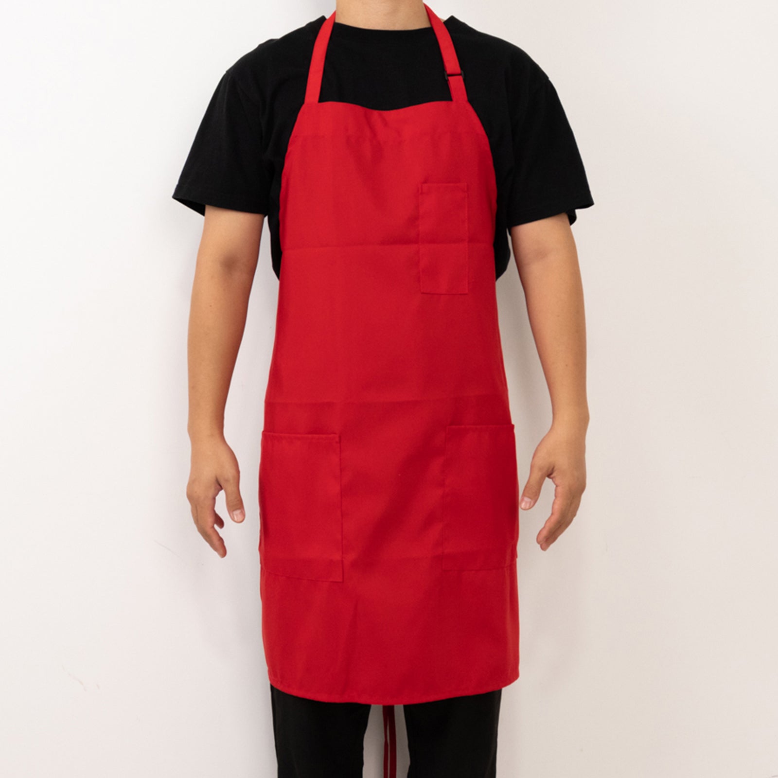 Red Premium Polyester Cooking Chef Apron with Adjustable Neck and Long Ties, Waterdrop Resistant 2 Pockets Unisex Kitchen Bib Apron Pro Linens