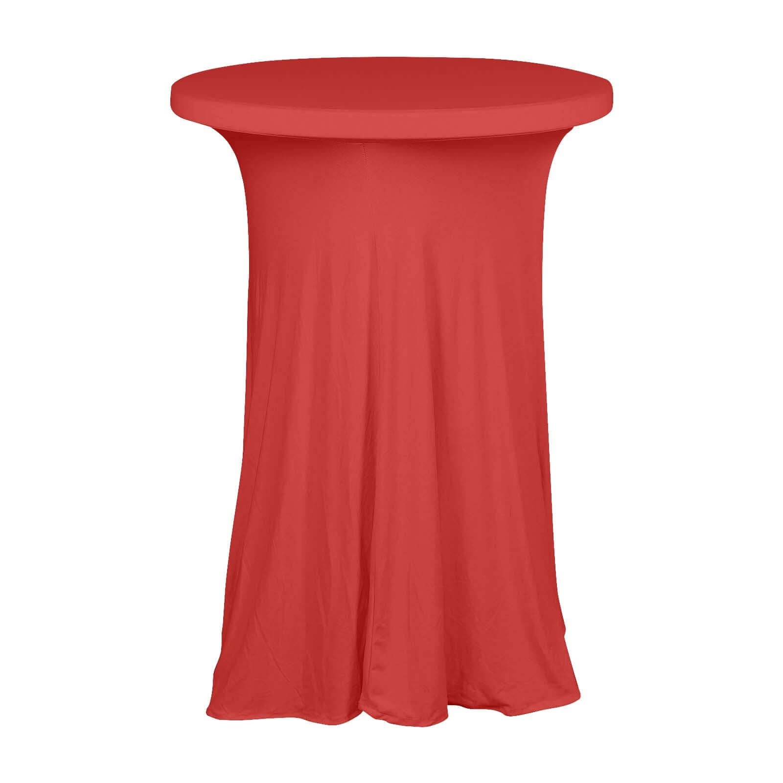 Red Round Heavy Duty Spandex Cocktail Table Cover With Wavy Drapes Pro Linens