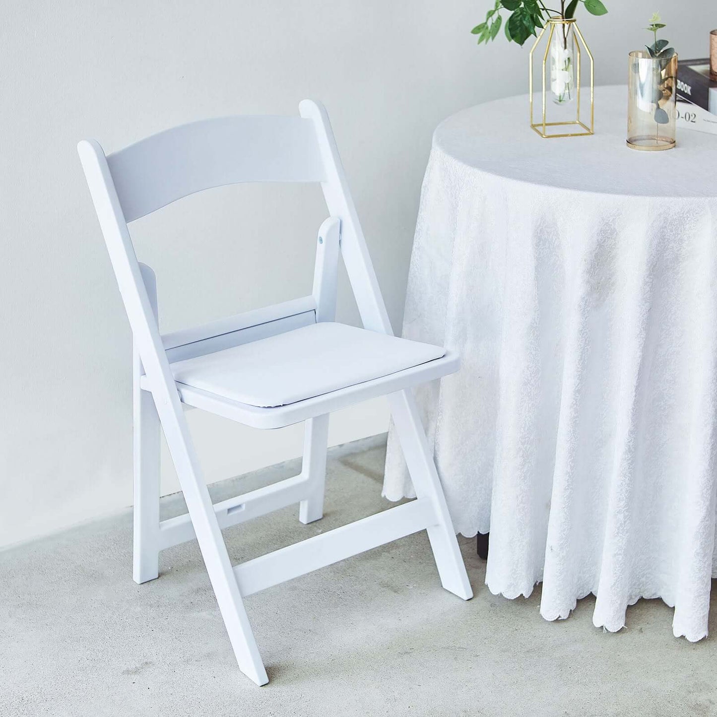 Resin Chair with Vinyl Padded Seat for Folding Use White - Stylish Design for Indoor or Outdoor Weddings & Gatherings Pro Linens