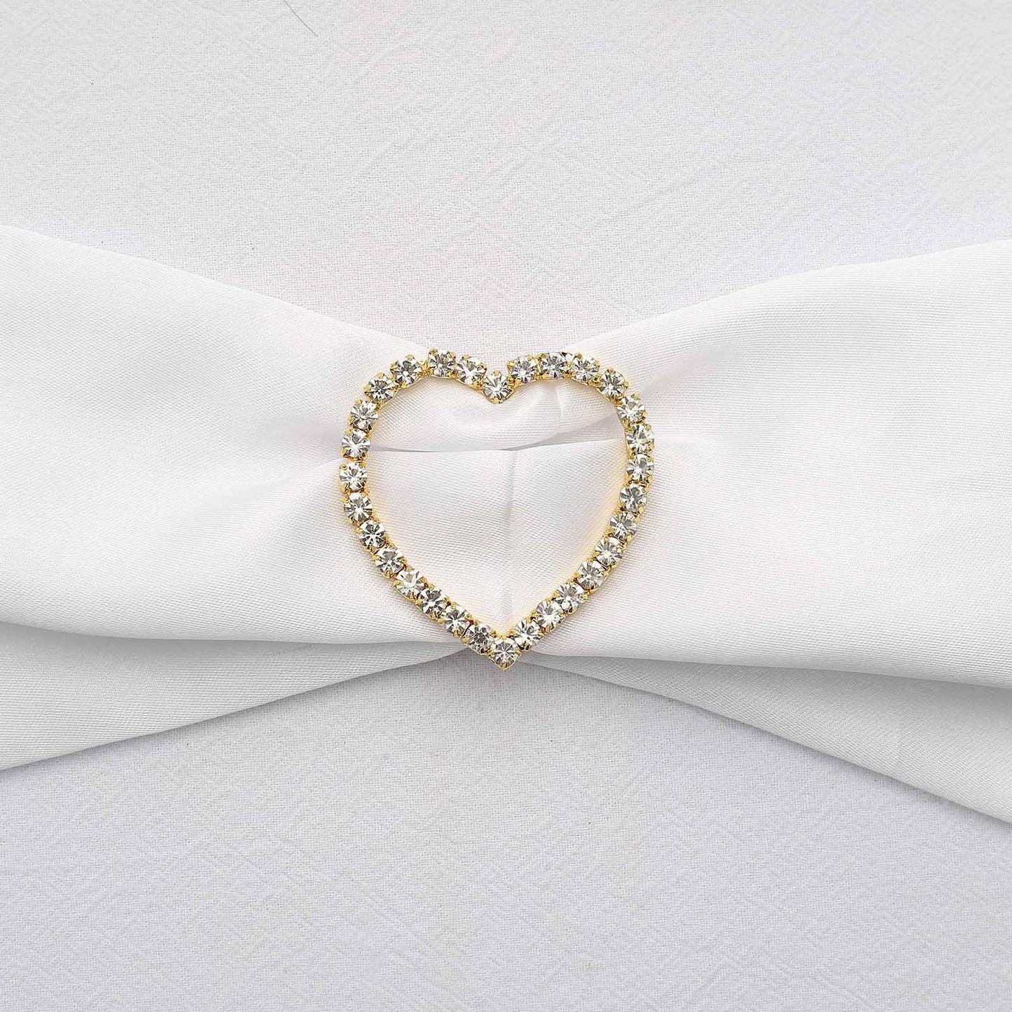 Rhinestone Chair Sash Band Buckle Gold 2" Heart Metal - Glittering Diamond Accent for Weddings & Special Events Pro Linens