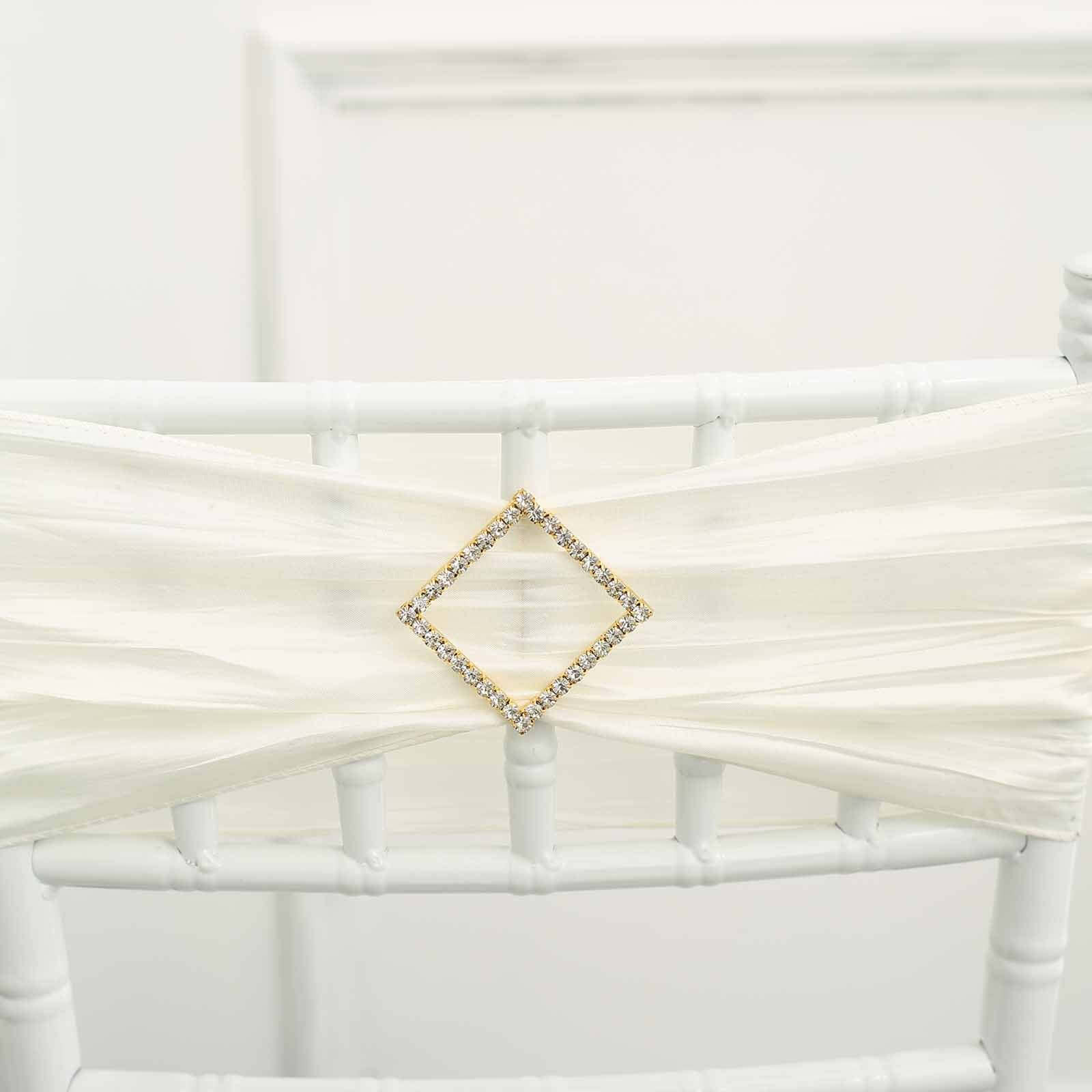 Rhinestone Chair Sash Band Buckle Gold 2" Metal - Glittering Diamond Bow Pin Brooch for Weddings & Celebrations Pro Linens