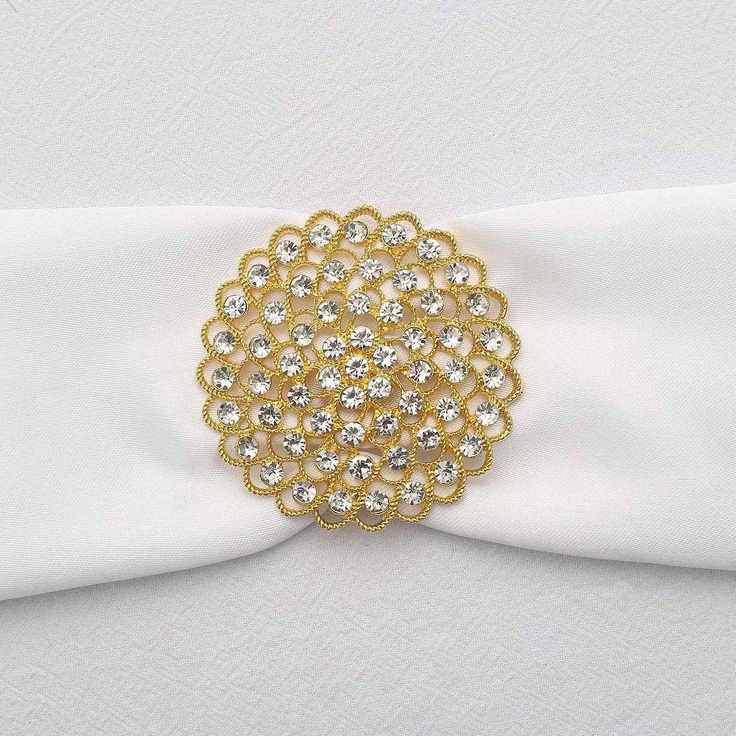 Rhinestone Metal Flower Chair Sash Band Buckle Gold - Glittering Diamond Accent for Weddings & Celebrations 3" Pro Linens