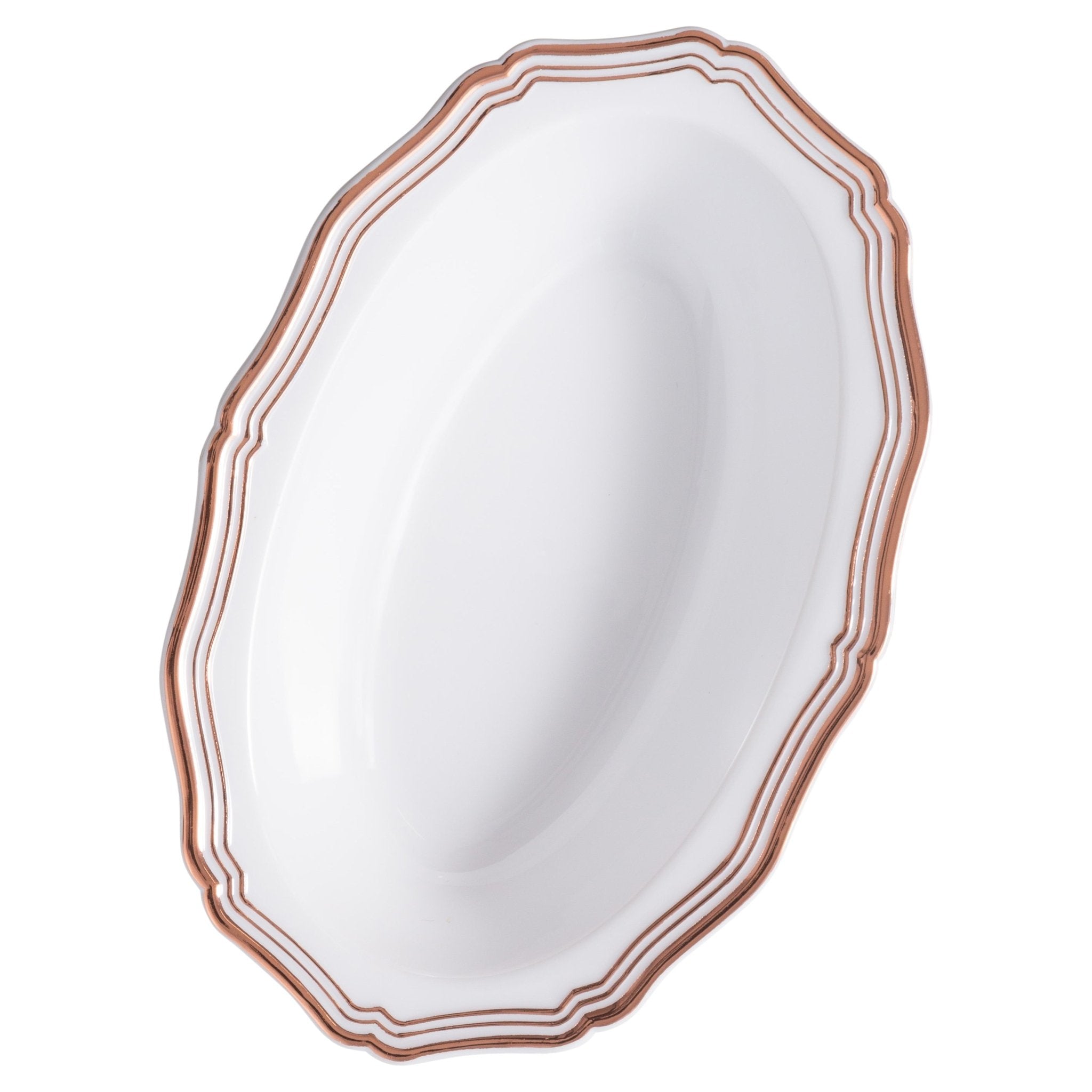 Rose Gold and White Round Plastic Bowls 10 Pack - Aristocrat Soup & Dessert Bowls Pro Linens