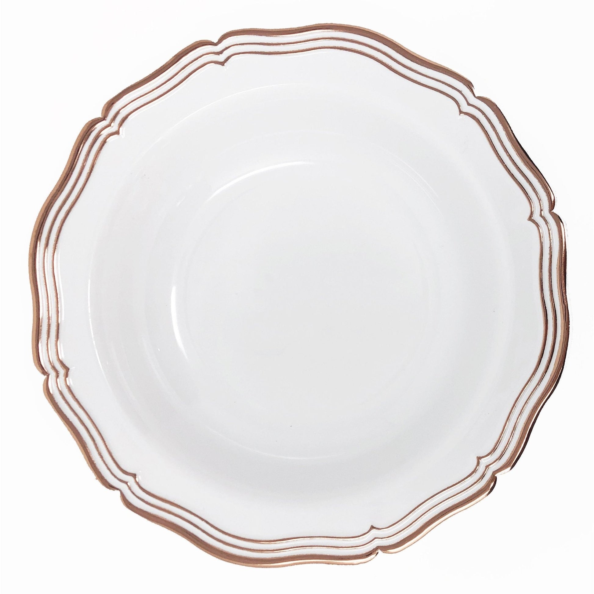 Rose Gold and White Round Plastic Bowls 10 Pack - Aristocrat Soup & Dessert Bowls Pro Linens