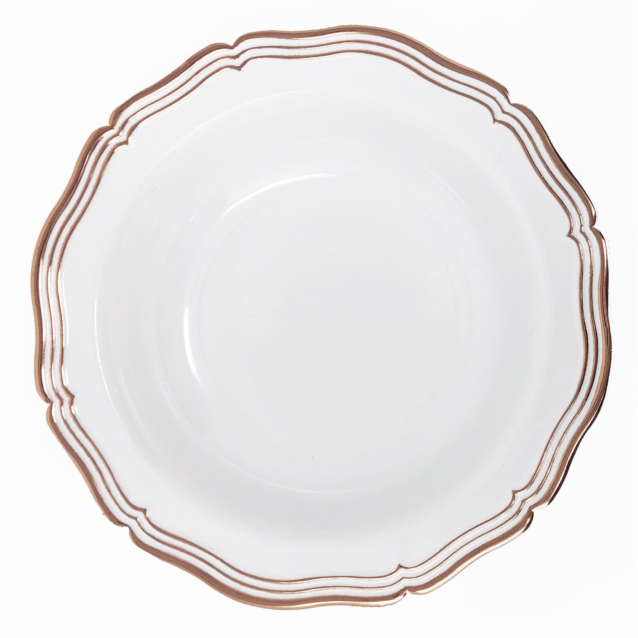 Rose Gold and White Round Plastic Bowls 10 Pack - Aristocrat Soup & Dessert Bowls Pro Linens