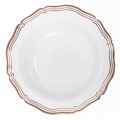 Rose Gold and White Round Plastic Plates 10 Pack - Aristocrat Plate Pro Linens