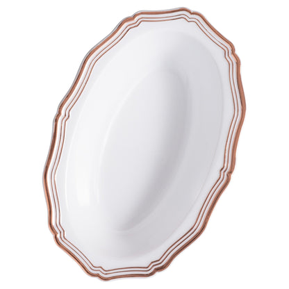 Rose Gold and White Round Plastic Plates 10 Pack - Aristocrat Plate Pro Linens