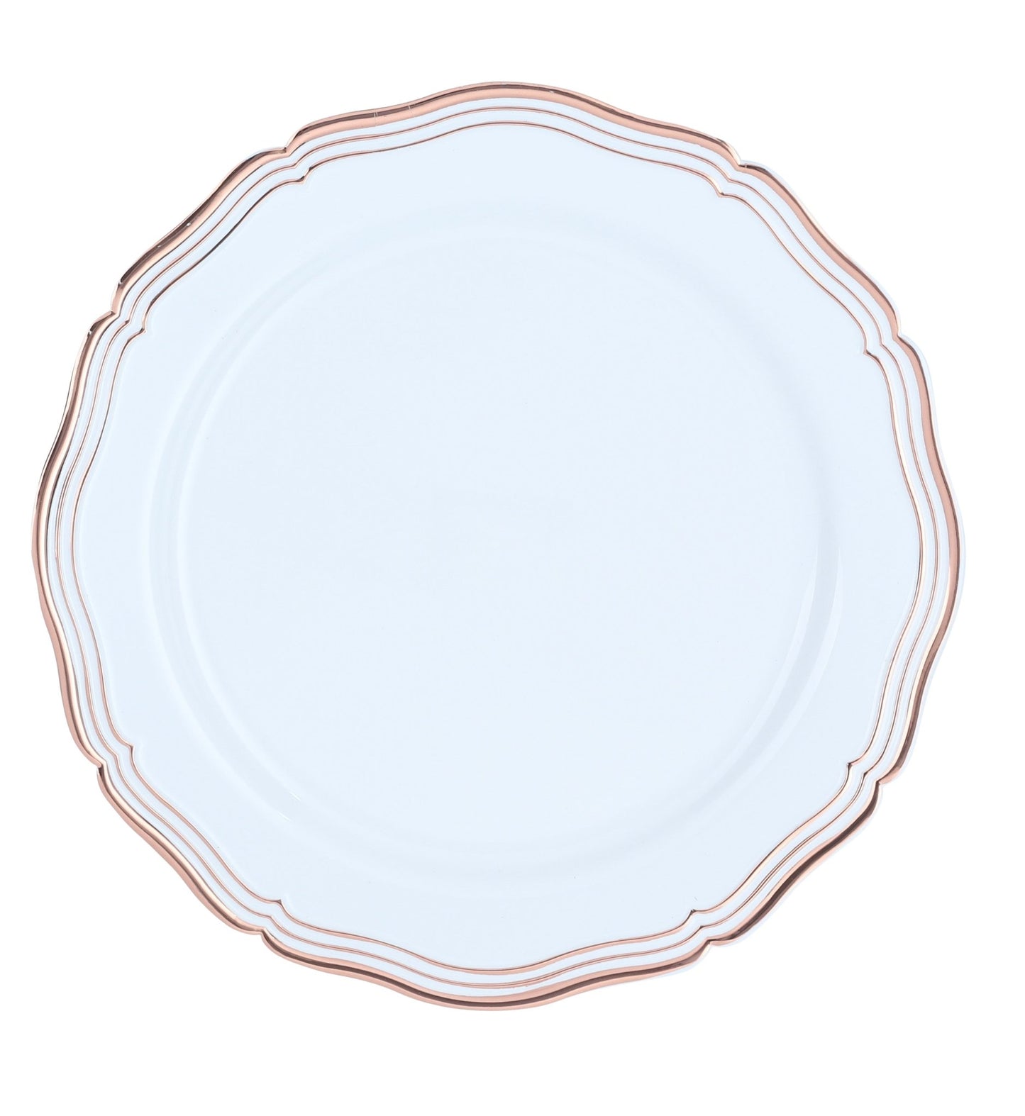 Rose Gold and White Round Plastic Plates 10 Pack - Aristocrat Plate Pro Linens