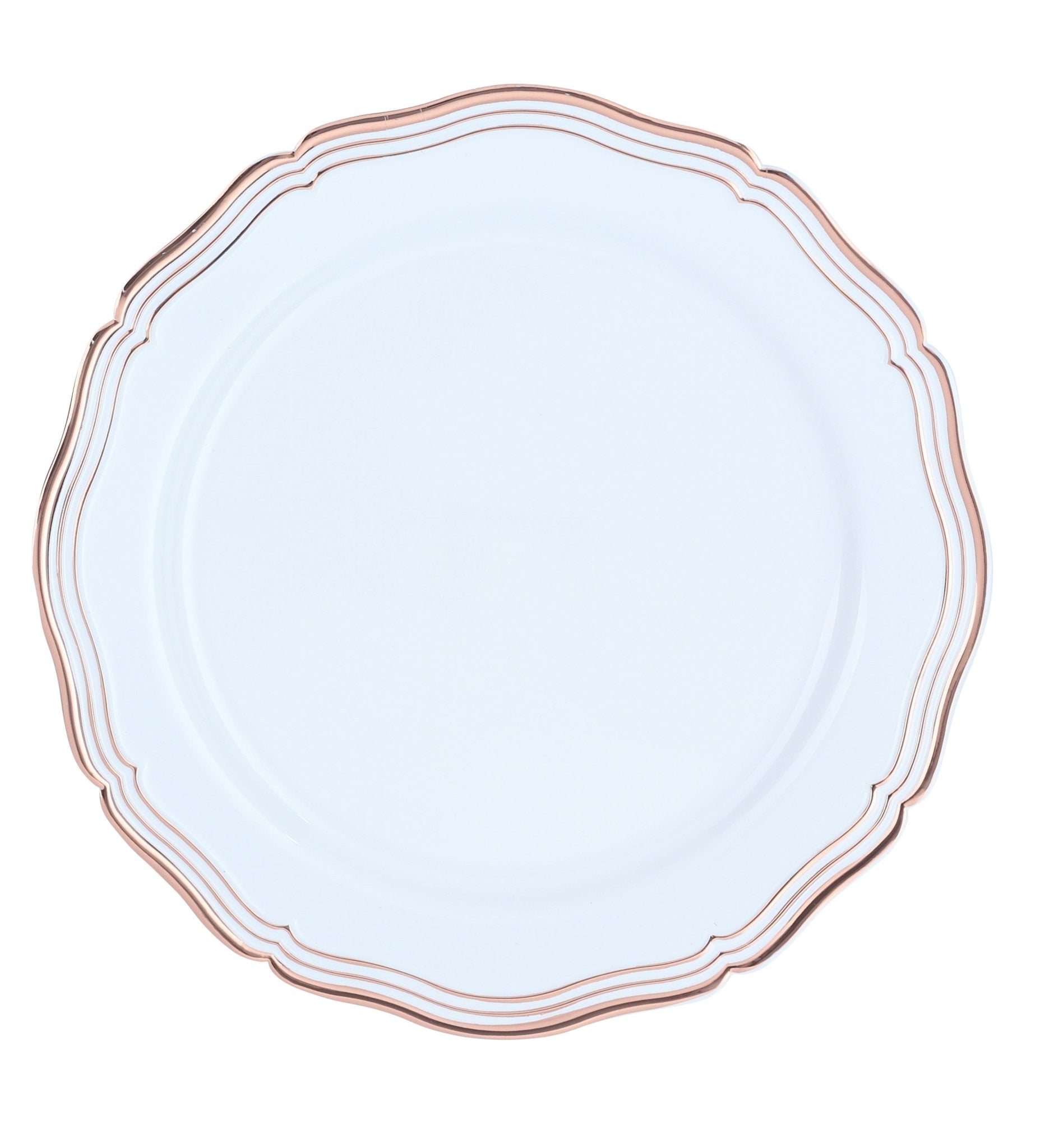 Rose Gold and White Round Plastic Plates 10 Pack - Aristocrat Plate Pro Linens