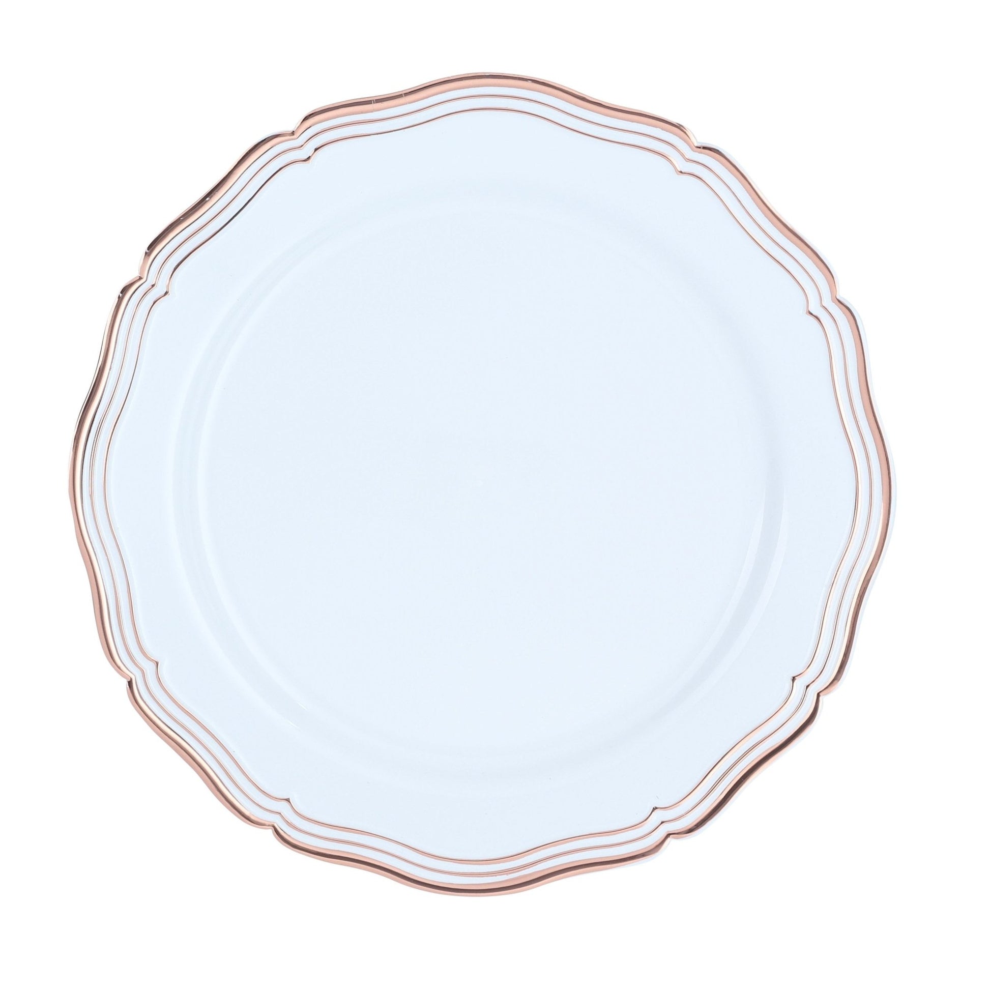 Rose Gold and White Round Plastic Plates 10 Pack - Aristocrat Plate Pro Linens