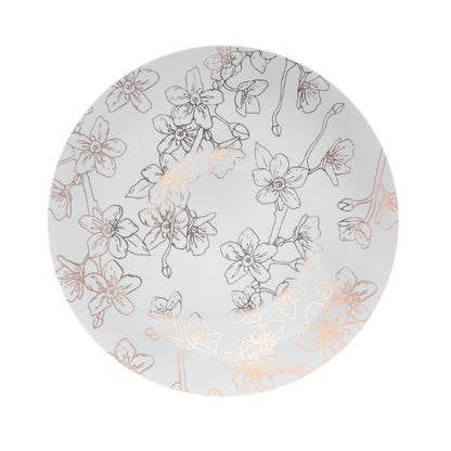 Rose Gold and White Round Plastic Plates - Blossom Plate Pro Linens