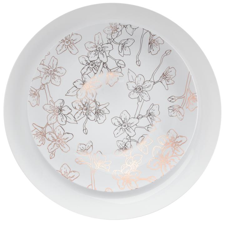 Rose Gold and White Round Plastic Plates - Blossom Plate Pro Linens