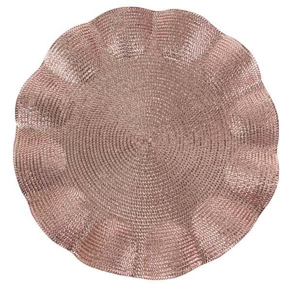 Rose Gold Braided Chargers 14.5" Round Charger Plate - 2 Pack - Pro Linens