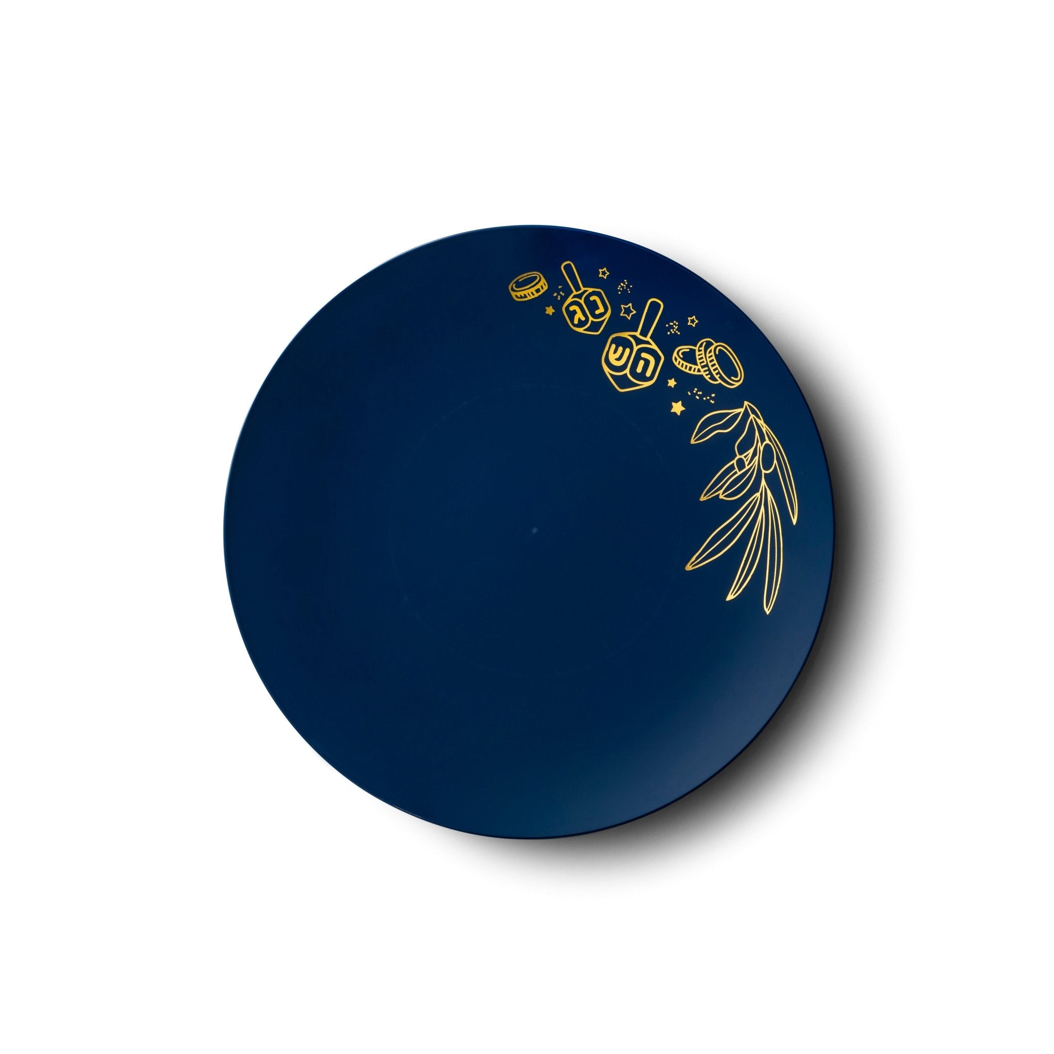 Royal Blue and Gold Round Plastic Plates 10 Pack - Chanukah Plate Pro Linens