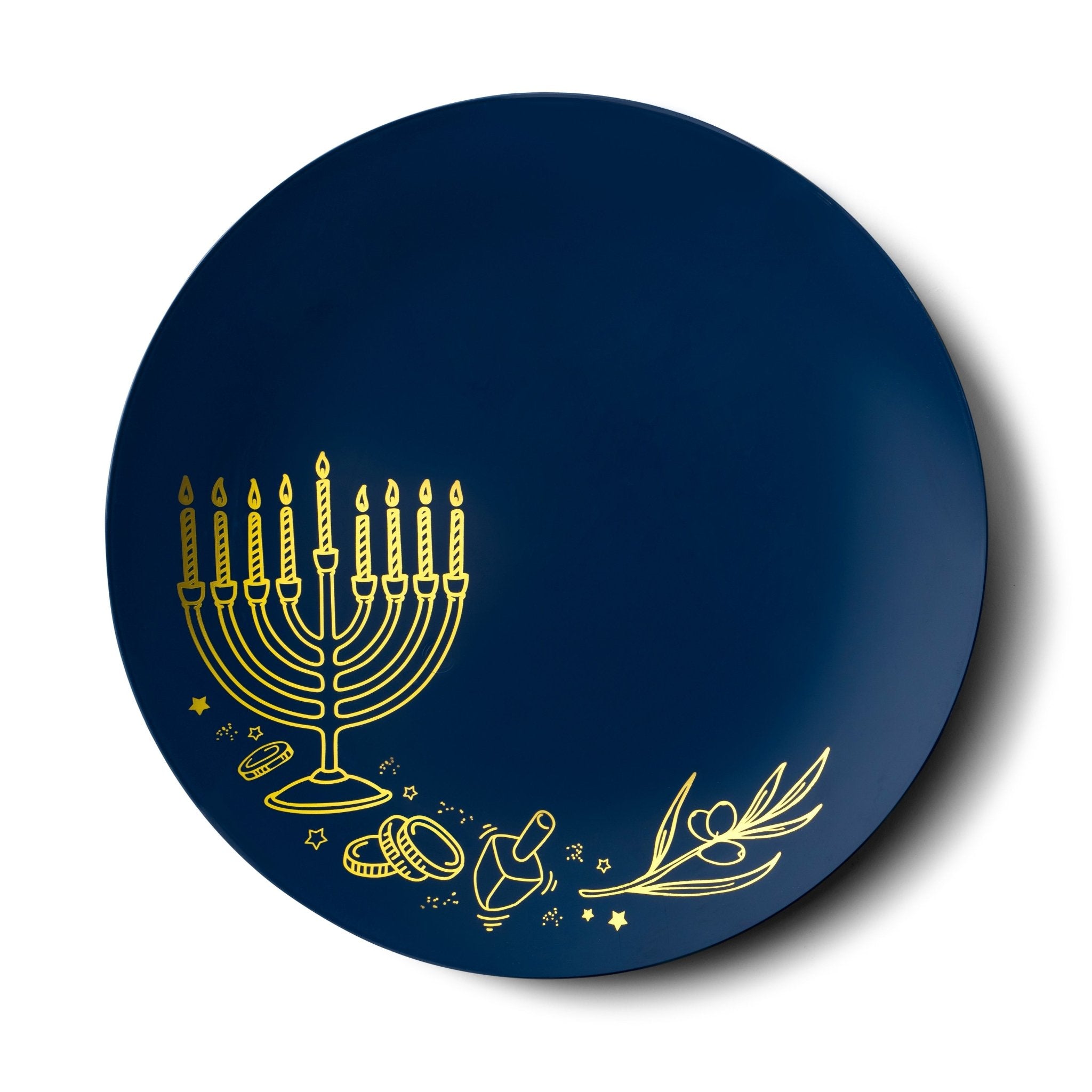 Royal Blue and Gold Round Plastic Plates 10 Pack - Chanukah Plate Pro Linens