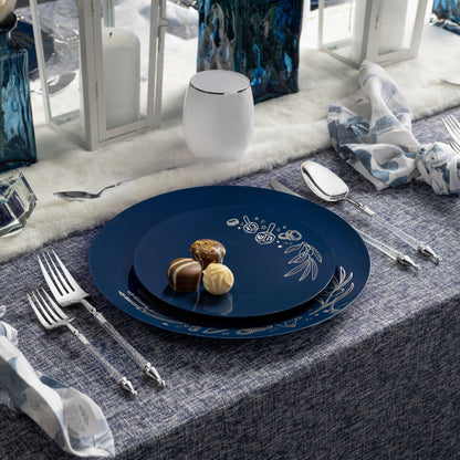 Royal Blue and Silver Round Plastic Plates 10 Pack - Chanukah Plate Pro Linens