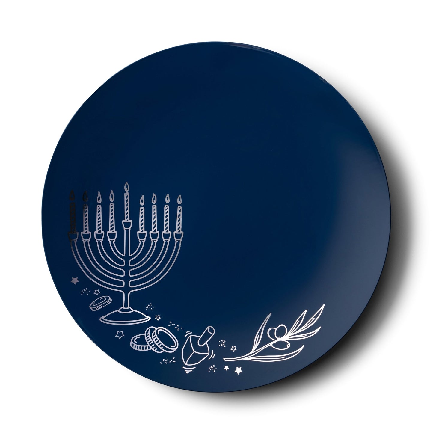 Royal Blue and Silver Round Plastic Plates 10 Pack - Chanukah Plate Pro Linens