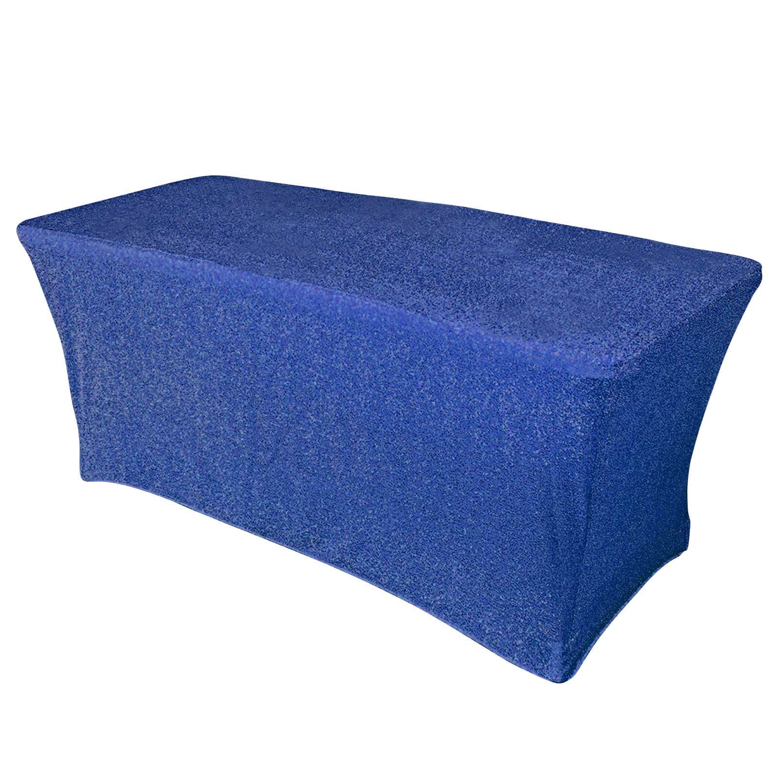 Royal Blue Metallic Shimmer Tinsel Spandex Tablecloth 6ft Rectangle Fitted Table Cover for 72"x30" Tables - Pro Linens