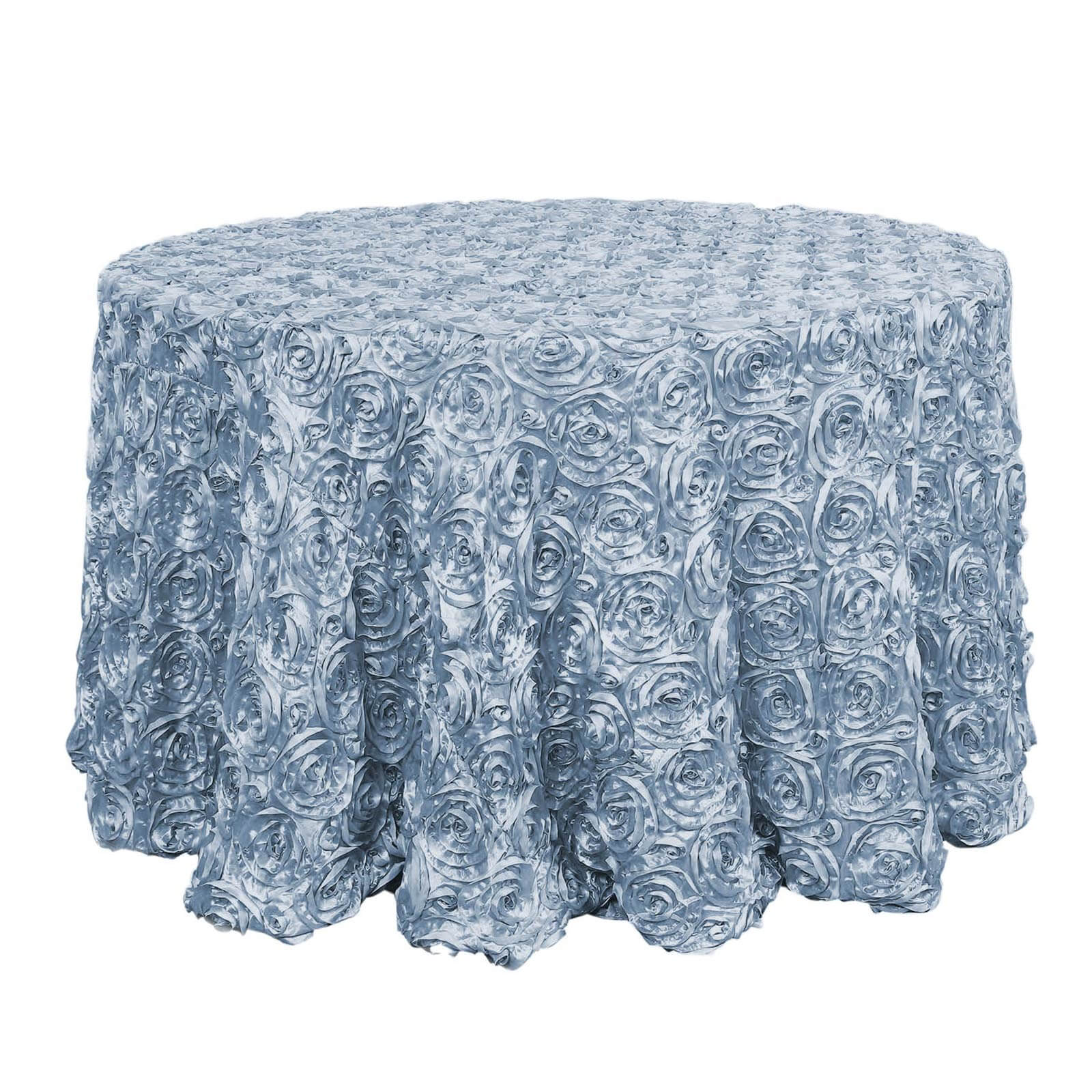 Satin 120" Round Tablecloth Dusty Blue - Grandiose 3D Rosette with Seamless Finish Table Cover Pro Linens