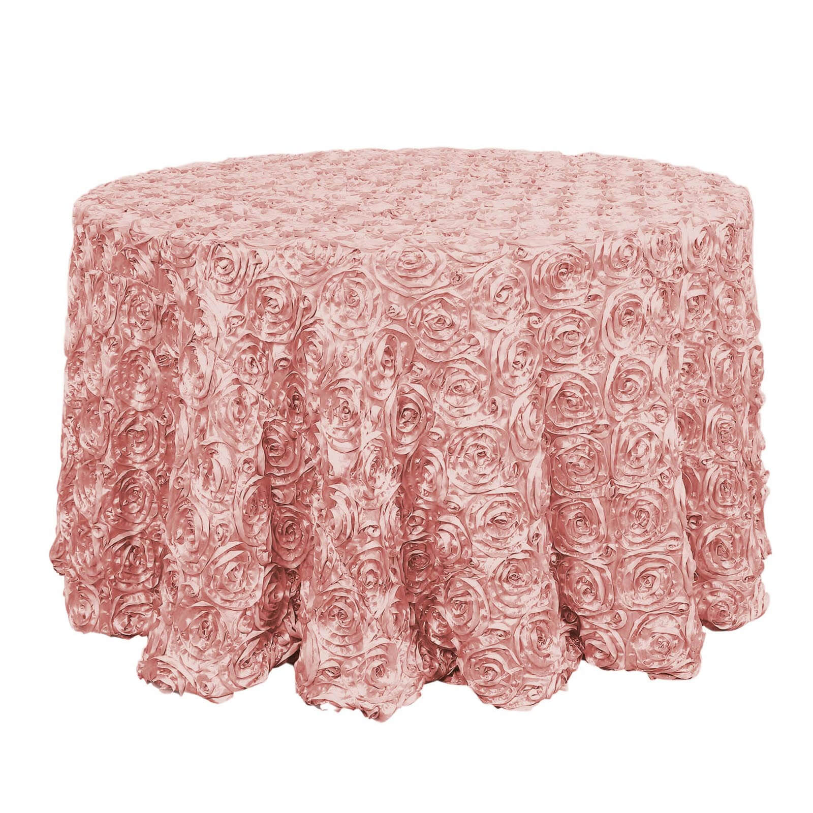 Satin 120" Round Tablecloth Dusty Rose - Grandiose 3D Rosette with Seamless Finish Table Cover Pro Linens