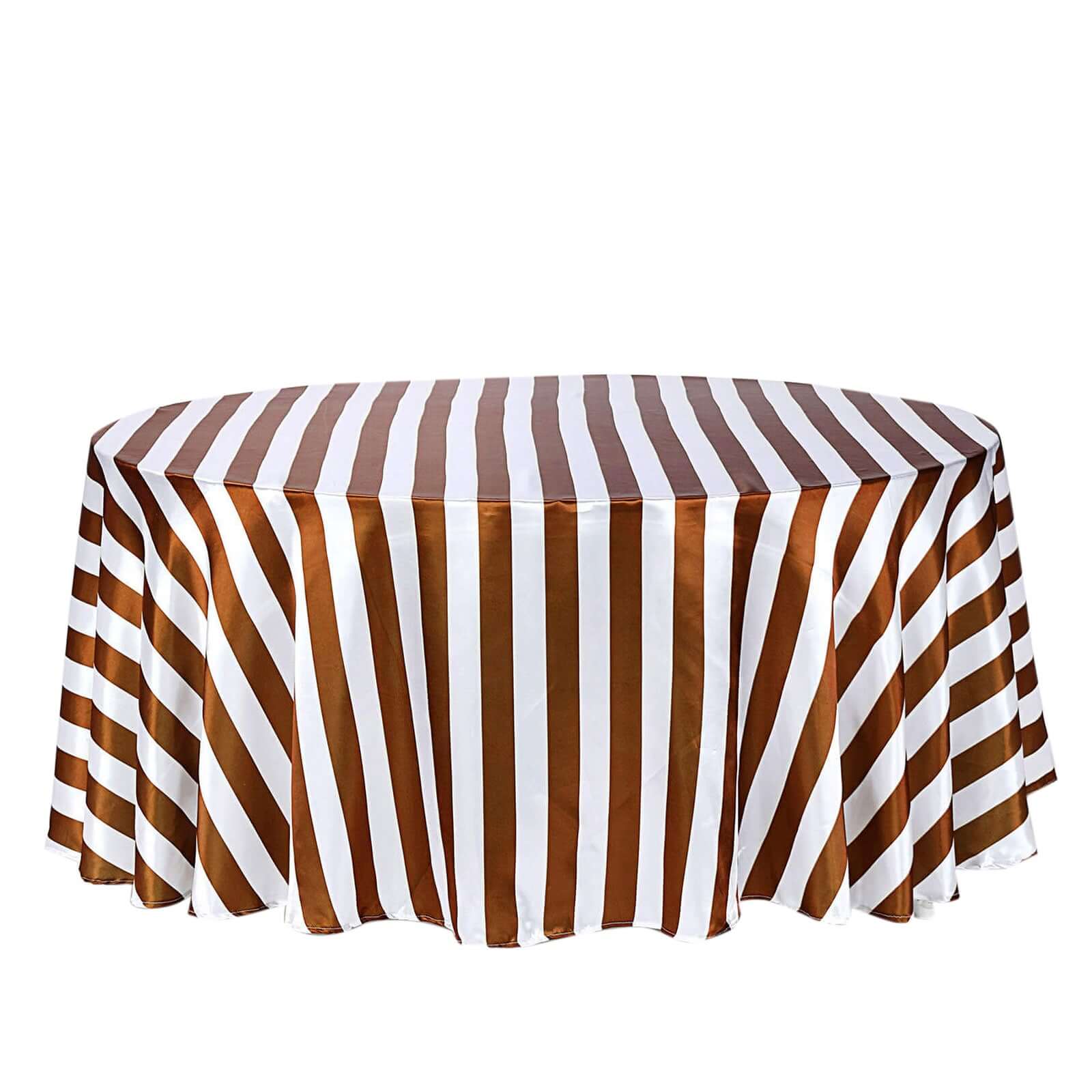 Satin 120" Round Tablecloth Gold/White - Stripe Design with Seamless Silky Smooth Finish Table Cover Pro Linens