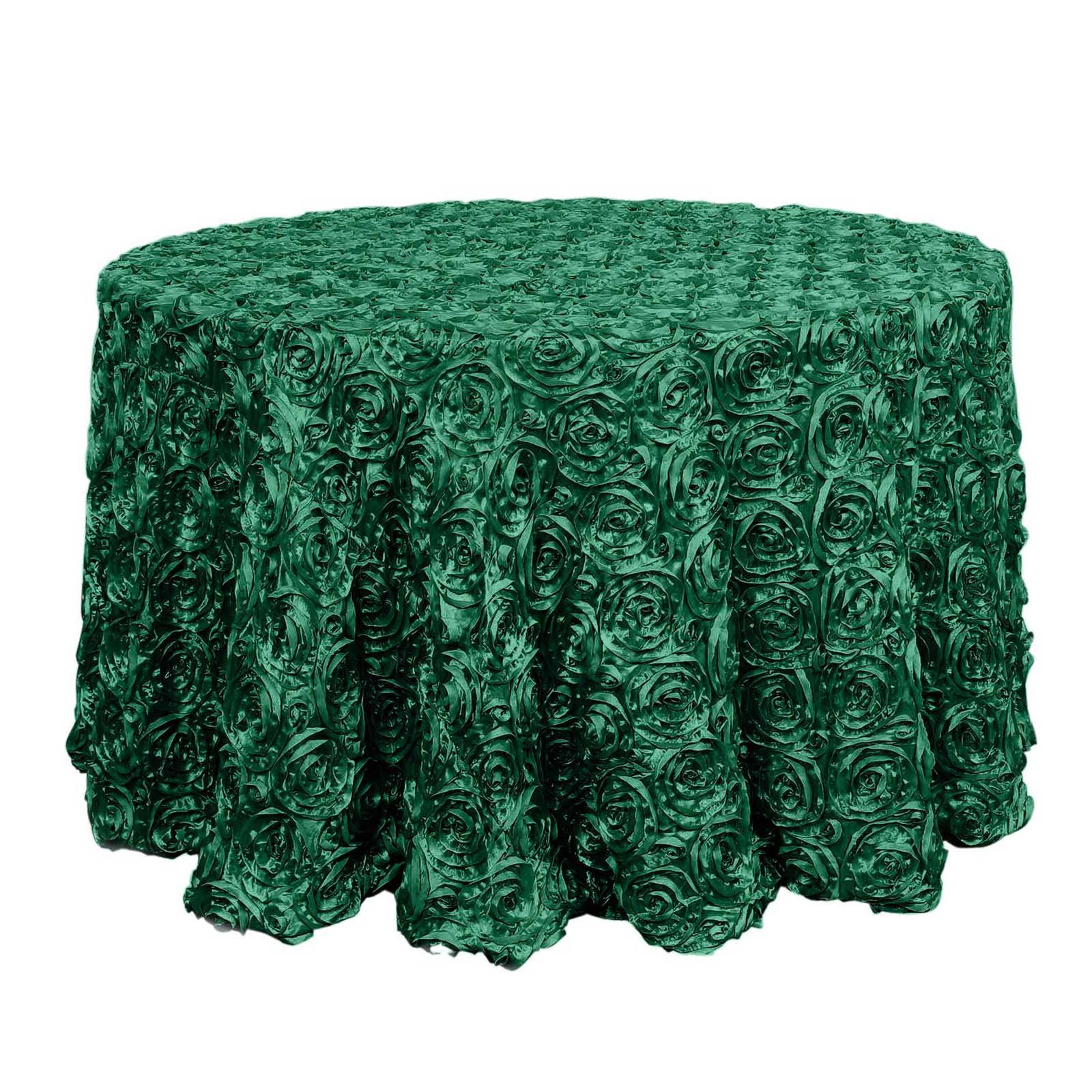 Satin 120" Round Tablecloth Hunter Emerald Green - Grandiose 3D Rosette with Seamless Finish Table Cover Pro Linens