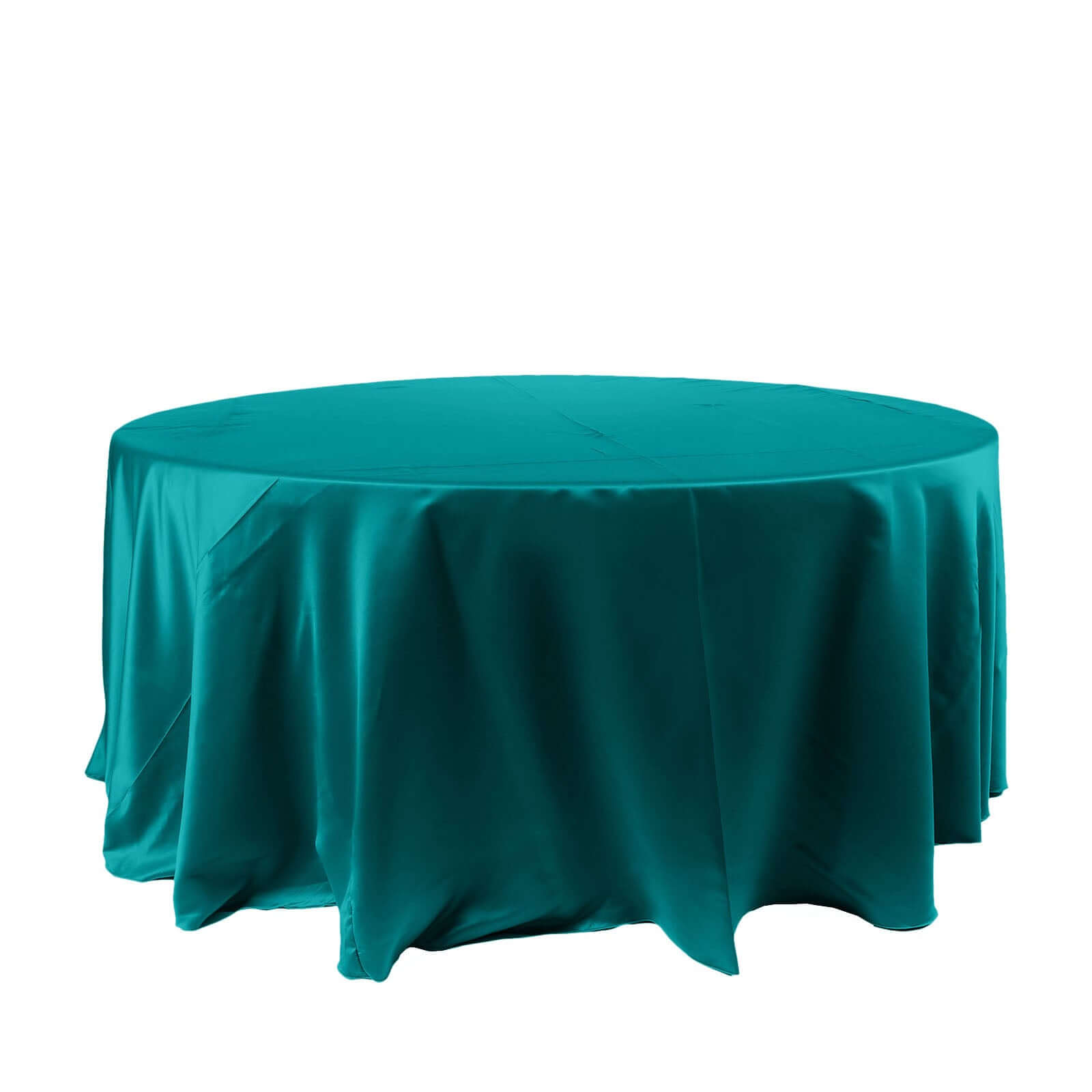 Satin 120" Round Tablecloth Peacock Teal - Stylish Seamless Table Cover Pro Linens