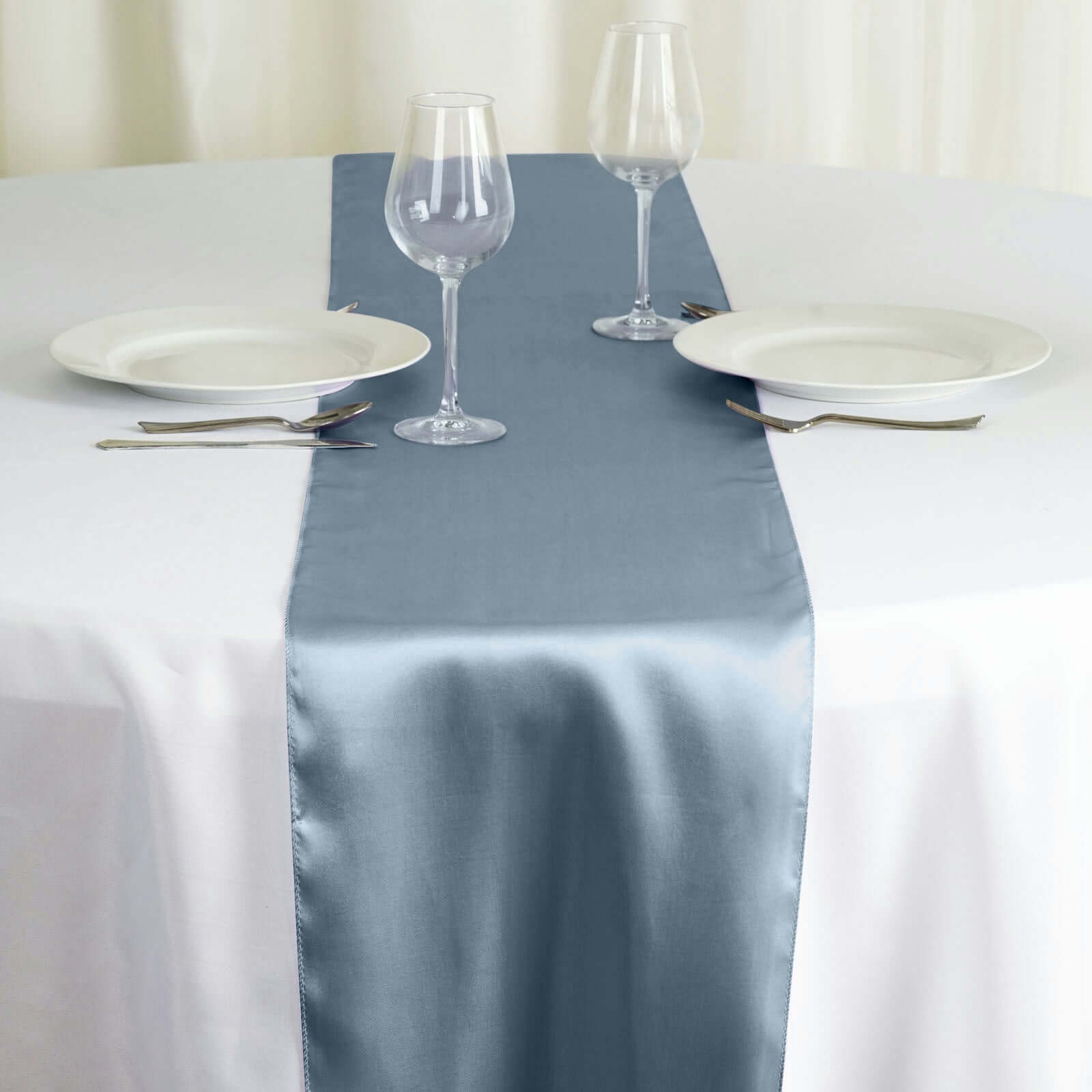 Satin 12"x108" Table Runner Dusty Blue - Stylish Table Linen Pro Linens