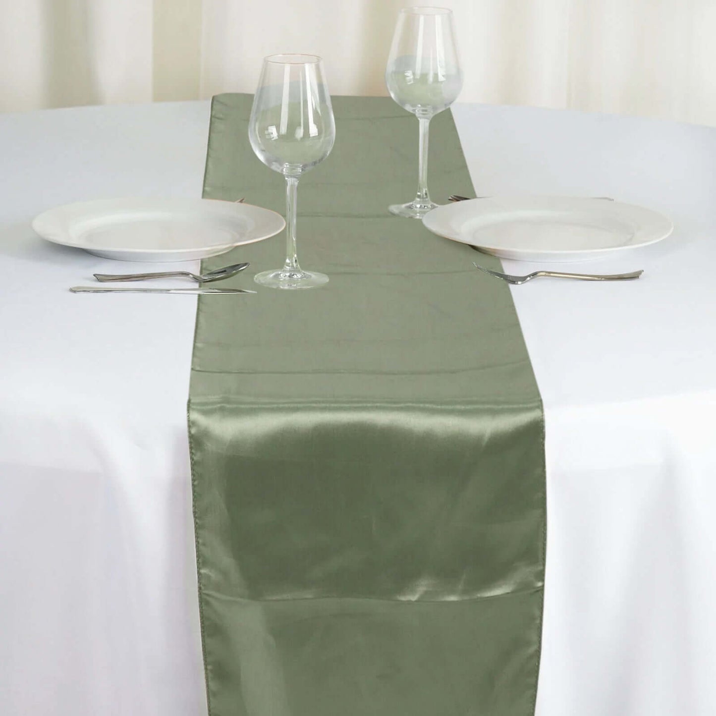 Satin 12"x108" Table Runner Dusty Sage Green - Stylish Table Linen Pro Linens