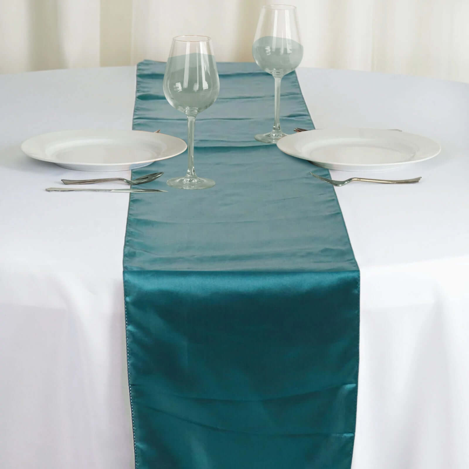 Satin 12"x108" Table Runner Peacock Teal - Stylish Table Linen Pro Linens