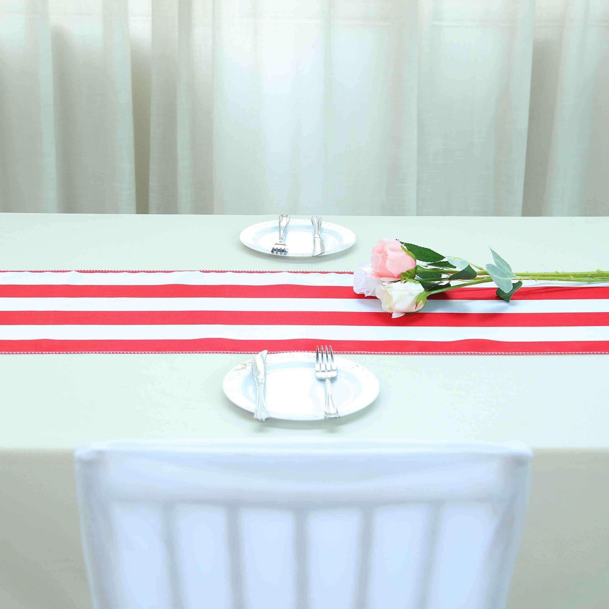 Satin 12"x108" Table Runner Red/White Stripe - Classic Striped Design Pro Linens