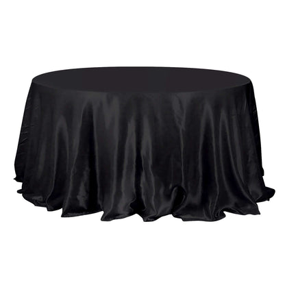 Satin 132" Round Tablecloth Black - Stylish Seamless Table Cover for Weddings & Events Pro Linens