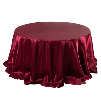 Satin 132" Round Tablecloth Burgundy - Stylish Seamless Table Cover Pro Linens