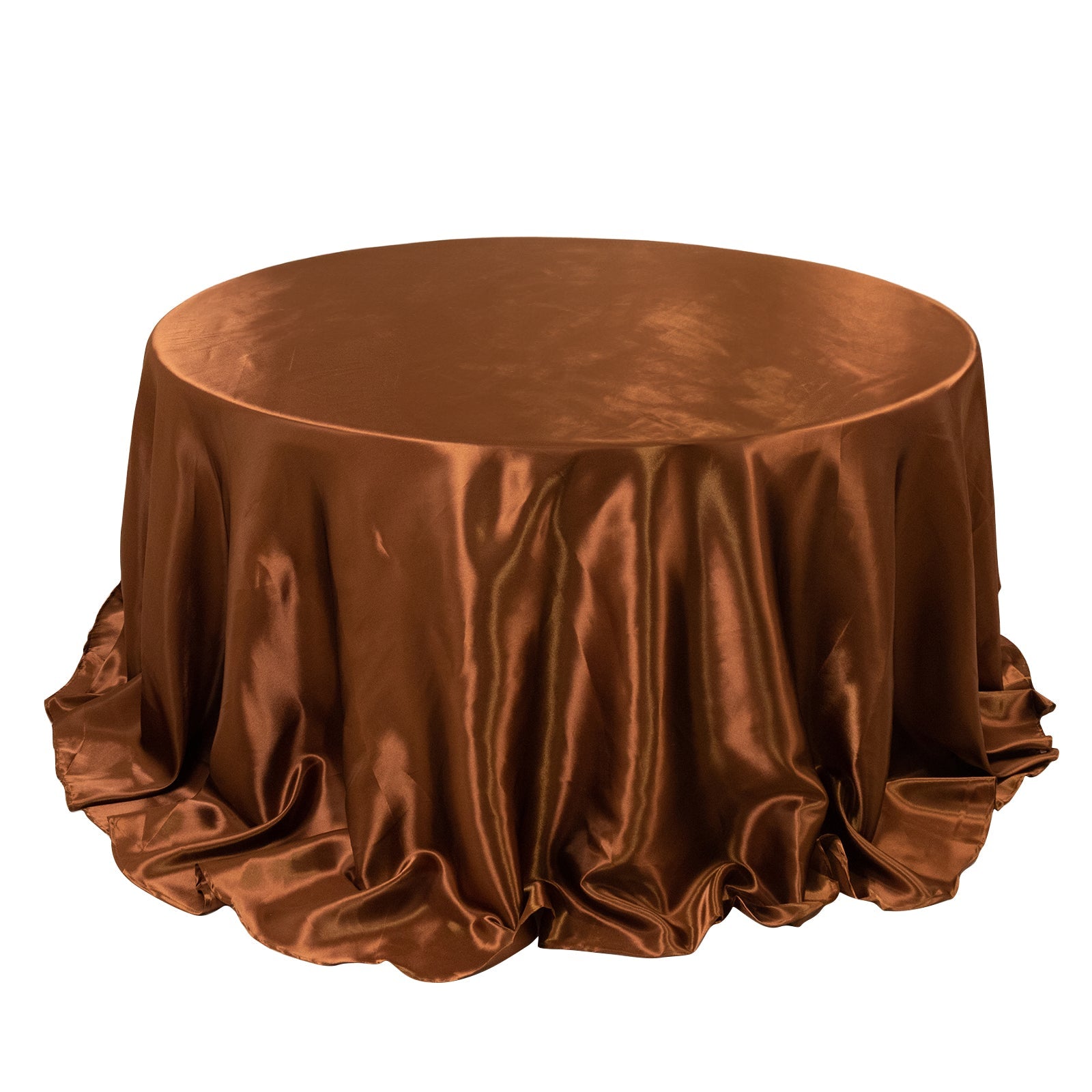 Satin 132" Round Tablecloth Cinnamon Brown - Stylish Seamless Table Cover Pro Linens