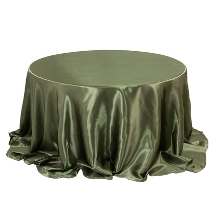 Satin 132" Round Tablecloth Dusty Sage Green - Stylish Seamless Table Cover Pro Linens