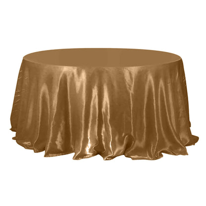 Satin 132" Round Tablecloth Gold - Stylish Seamless Table Cover for Weddings & Events Pro Linens