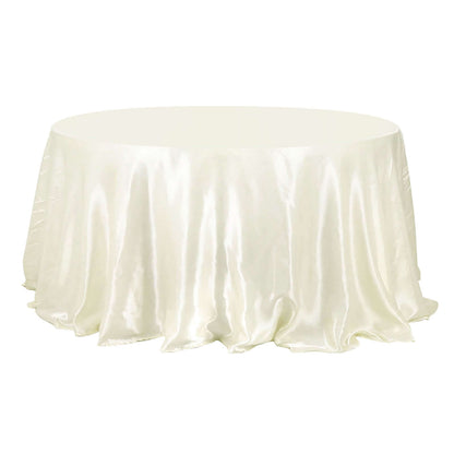 Satin 132" Round Tablecloth Ivory - Stylish Seamless Table Cover Pro Linens