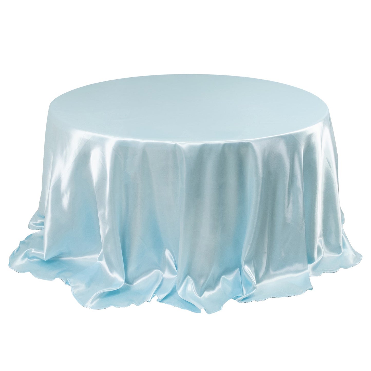 Satin 132" Round Tablecloth Light Blue - Stylish Seamless Table Cover Pro Linens