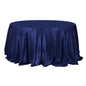 Satin 132" Round Tablecloth Navy Blue - Stylish Seamless Table Cover Pro Linens