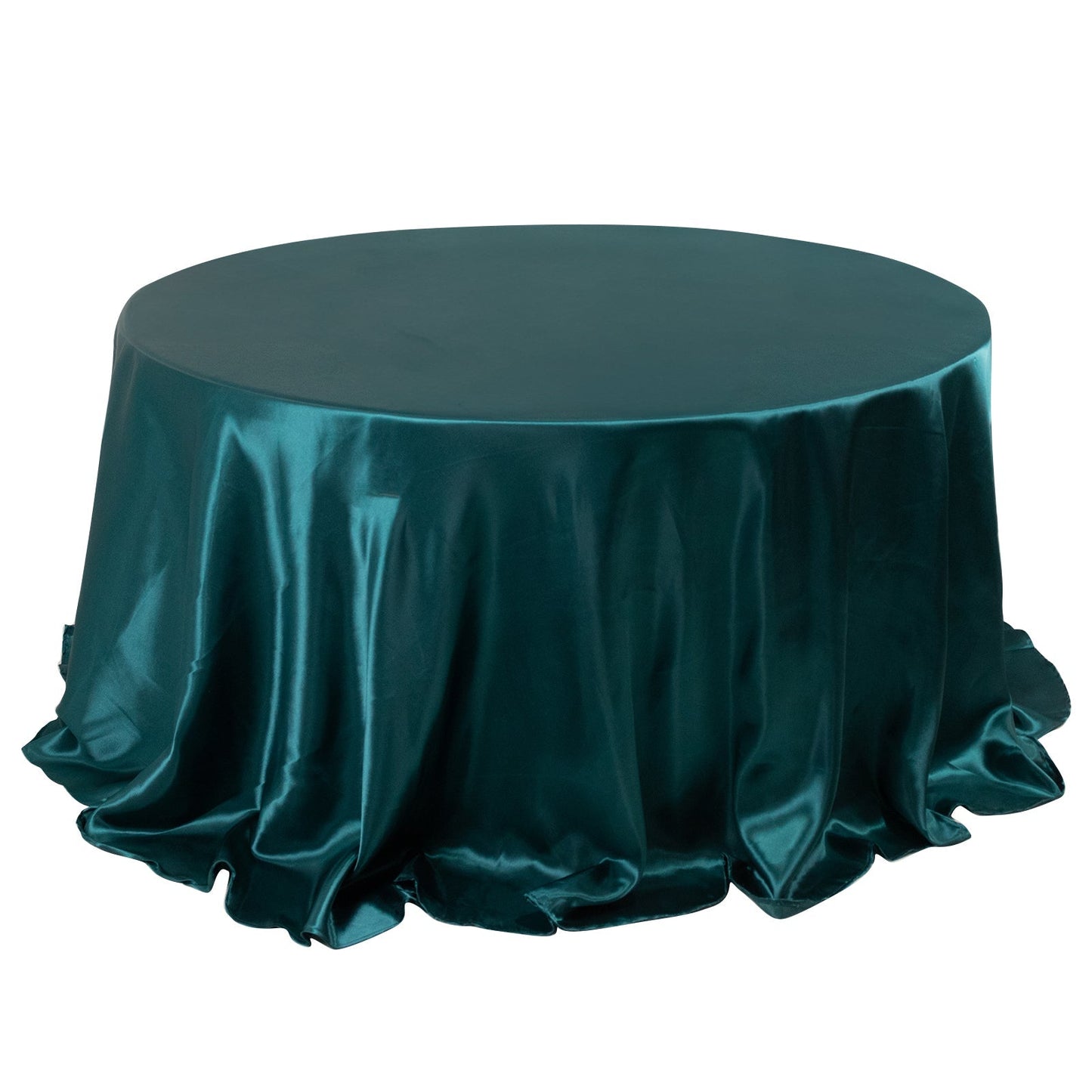 Satin 132" Round Tablecloth Peacock Teal - Stylish Seamless Table Cover Pro Linens