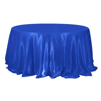 Satin 132" Round Tablecloth Royal Blue - Stylish Seamless Table Cover Pro Linens