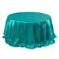 Satin 132" Round Tablecloth Turquoise - Stylish Seamless Table Cover Pro Linens