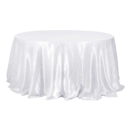 Satin 132" Round Tablecloth White - Stylish Seamless Table Cover for Weddings & Events Pro Linens