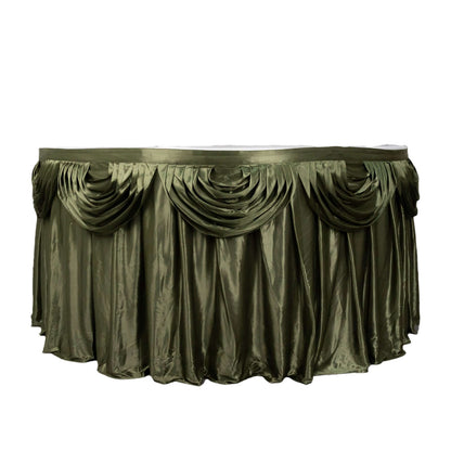 Satin 14ft Table Skirt Dusty Sage Green - Pleated Double Drape Table Cover Pro Linens