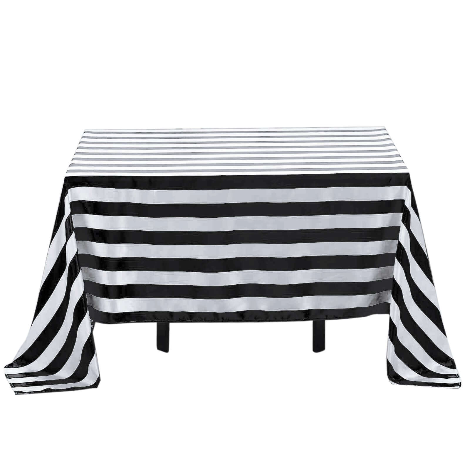 Satin 60"x102" Rectangle Tablecloth Black/White - Stripe Design with Stylish Smooth Finish Table Cover Pro Linens