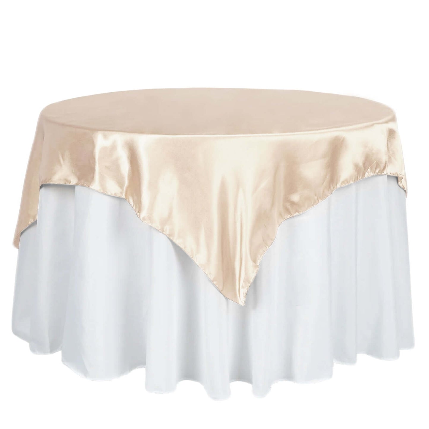 Satin 60"x60" Table Overlay Square Tablecloth Beige - Smooth Silky Touch Table Cover Pro Linens