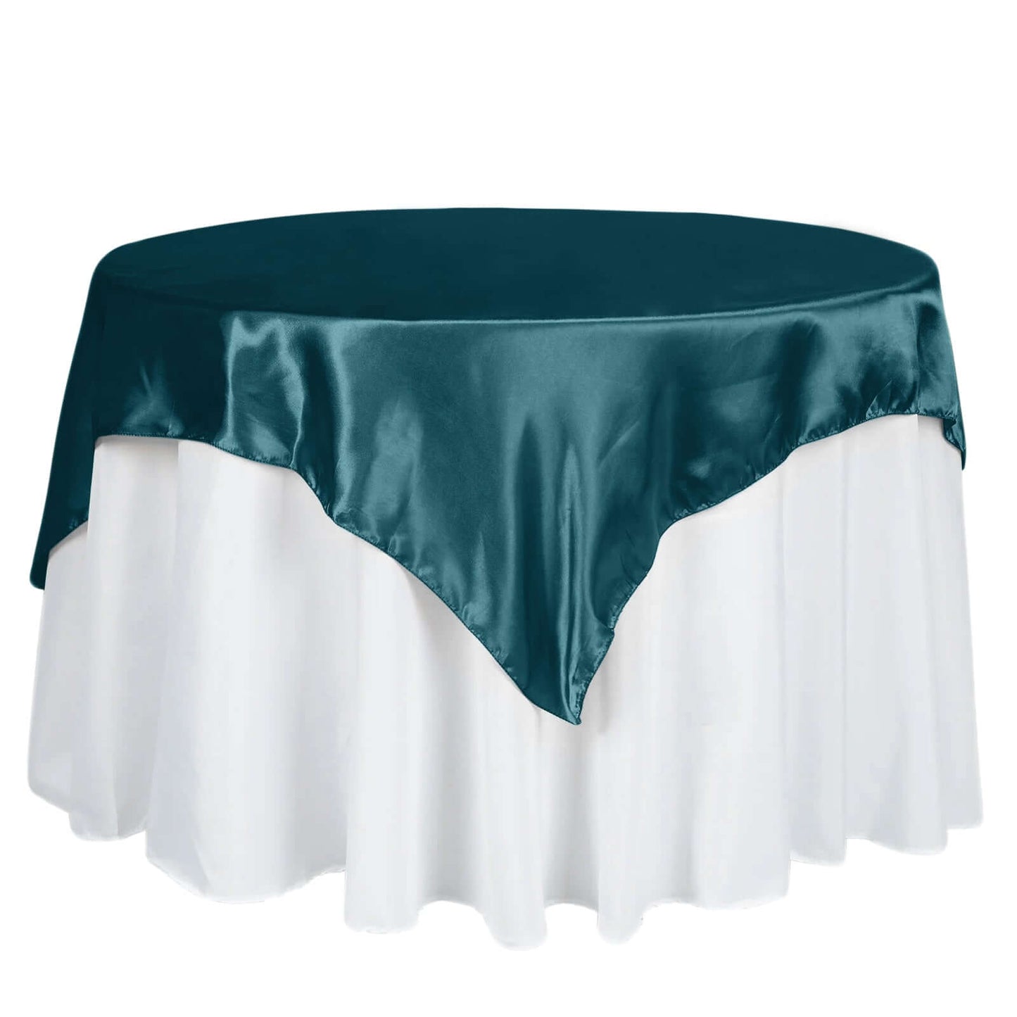 Satin 60"x60" Table Overlay Square Tablecloth Peacock Teal - Smooth Silky Touch Table Cover Pro Linens