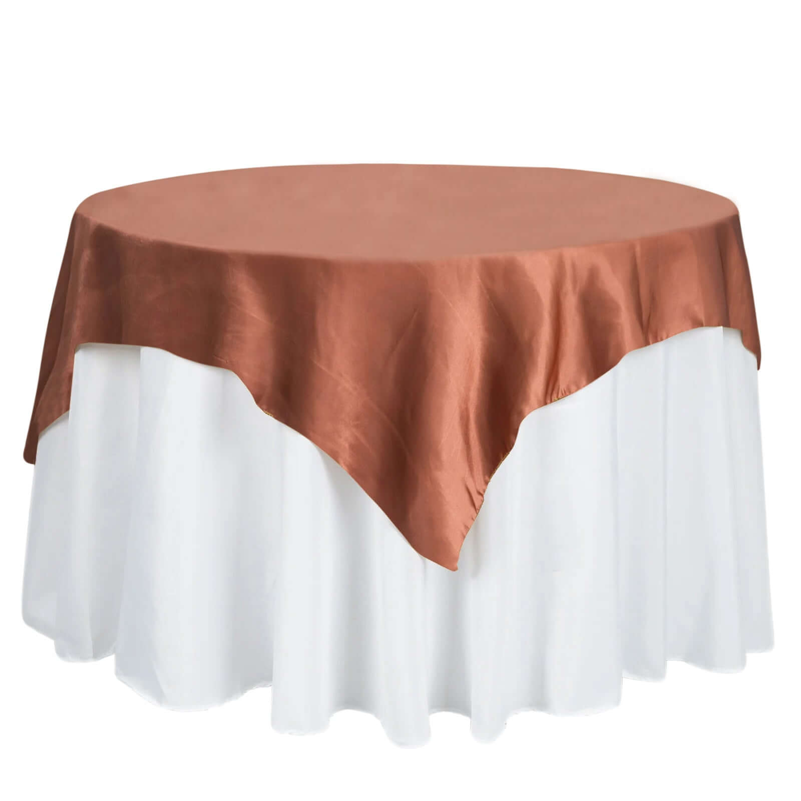 Satin 60"x60" Table Overlay Square Tablecloth Terracotta (Rust) - Smooth Silky Touch Table Cover Pro Linens