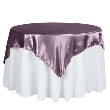 Satin 60"x60" Table Overlay Square Tablecloth Violet Amethyst - Smooth Silky Touch Table Cover Pro Linens