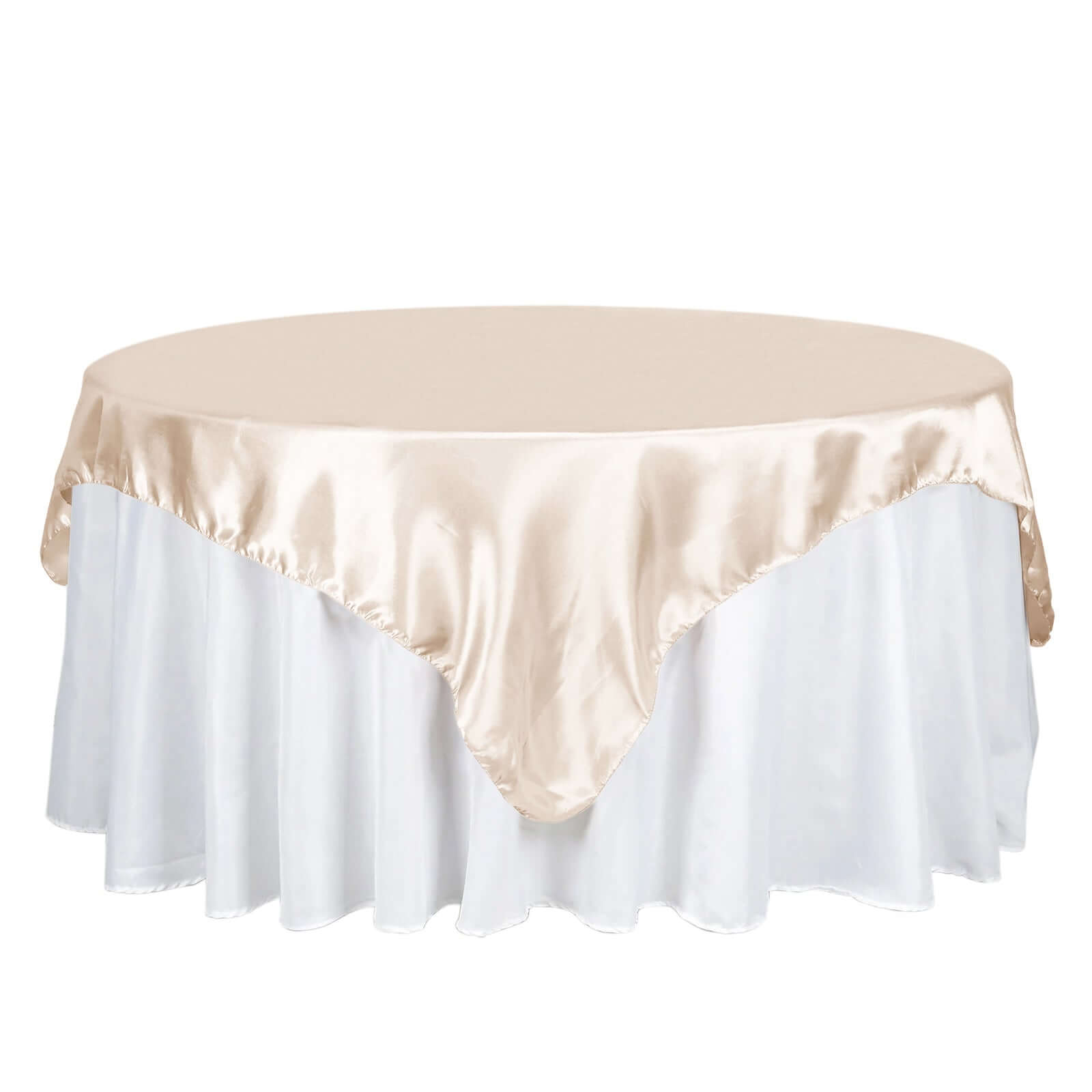 Satin 72"x72" Table Overlay Square Tablecloth Beige - Smooth Finish Table Cover Pro Linens